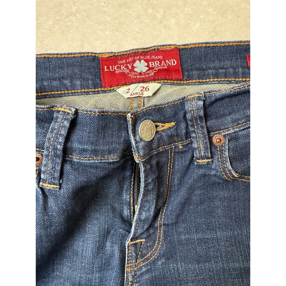 Lucky Brand Ankle Jeans Size 2/26 Blue Denim Mid Rise "Art of Blue Jeans" Patch